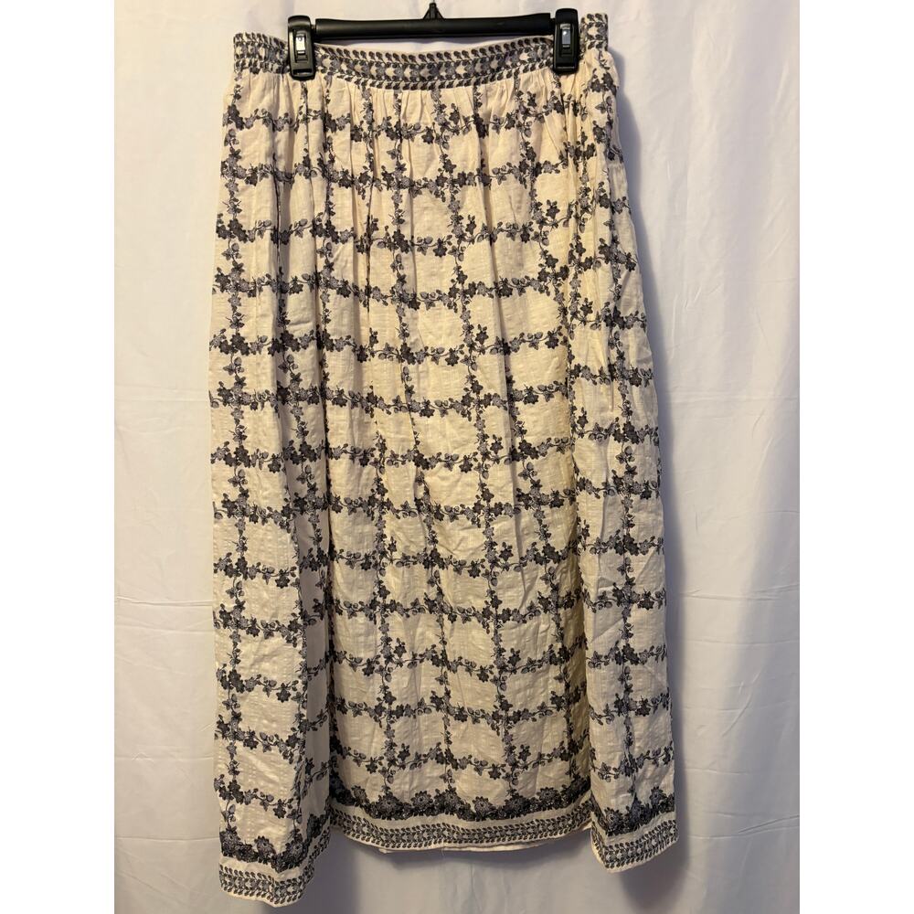 New Max Studio Floral Midi Skirt Cream Black Sz XL